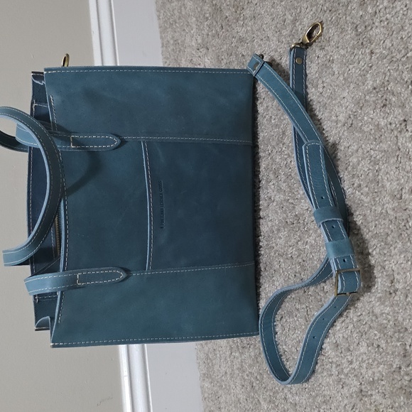 Portland Leather Goods PLG Zip E / W East West Lola Aqua Blue Brushed Leather - Picture 14 of 15